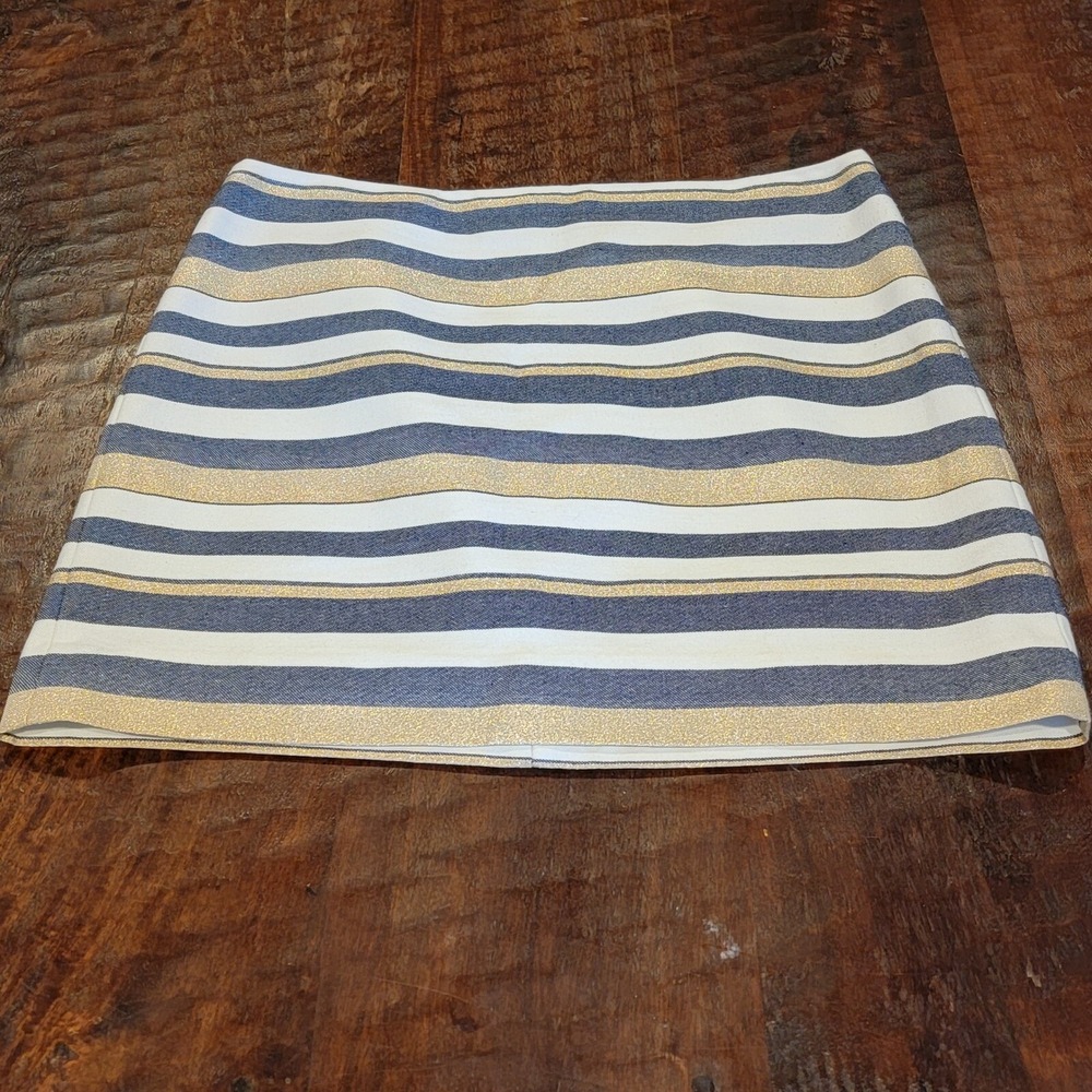 J.‎ Crew Mini Skirt Metallic Striped Gold Glitter Accents Party Cocktail Size 6